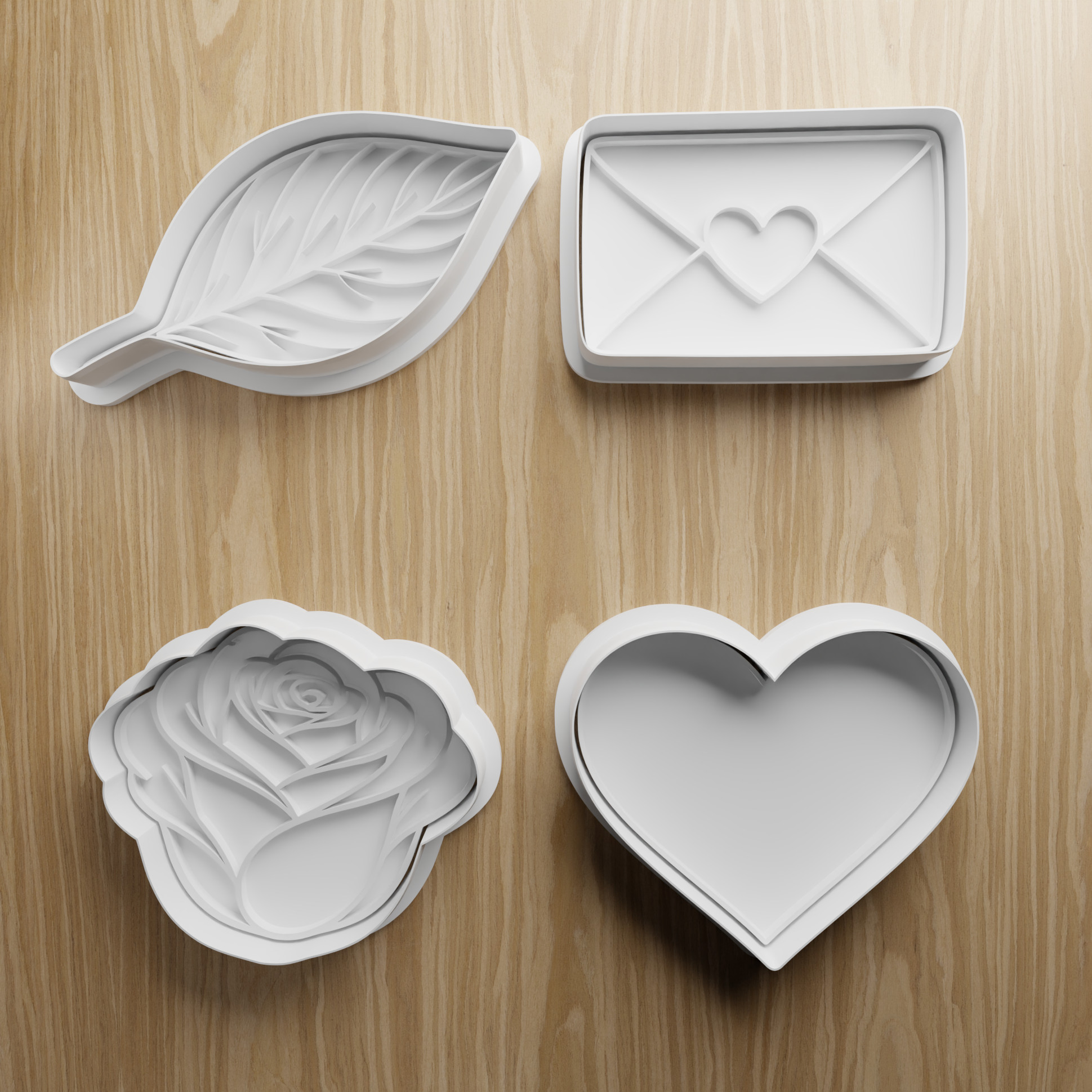 Набор формочек Valentine Cookie Cutter STL — сердце, роза, листик 💘🍪 для 3D принтера