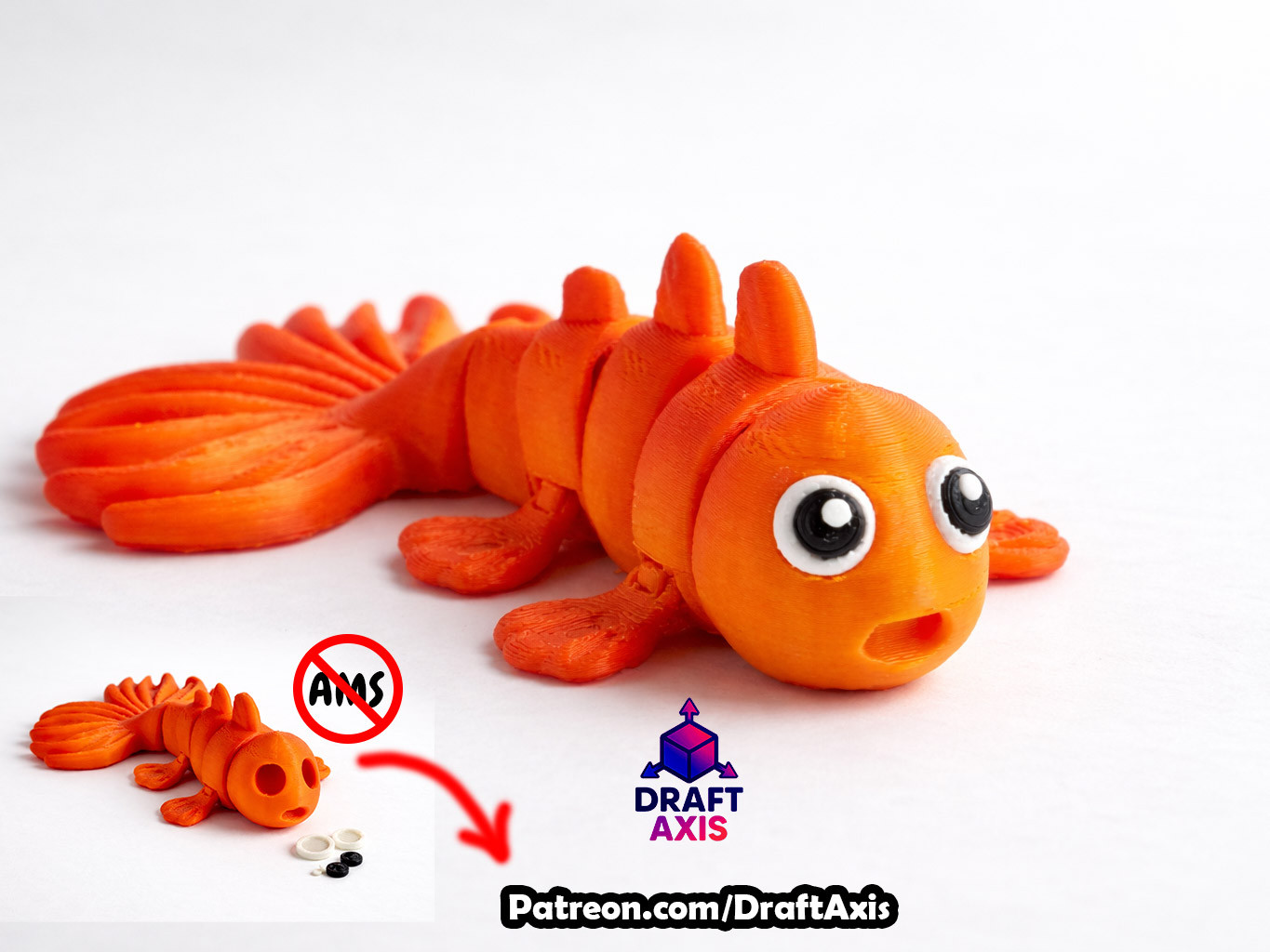 3D Flexi Goldfish — печатается БЕЗ опор! для 3D принтера