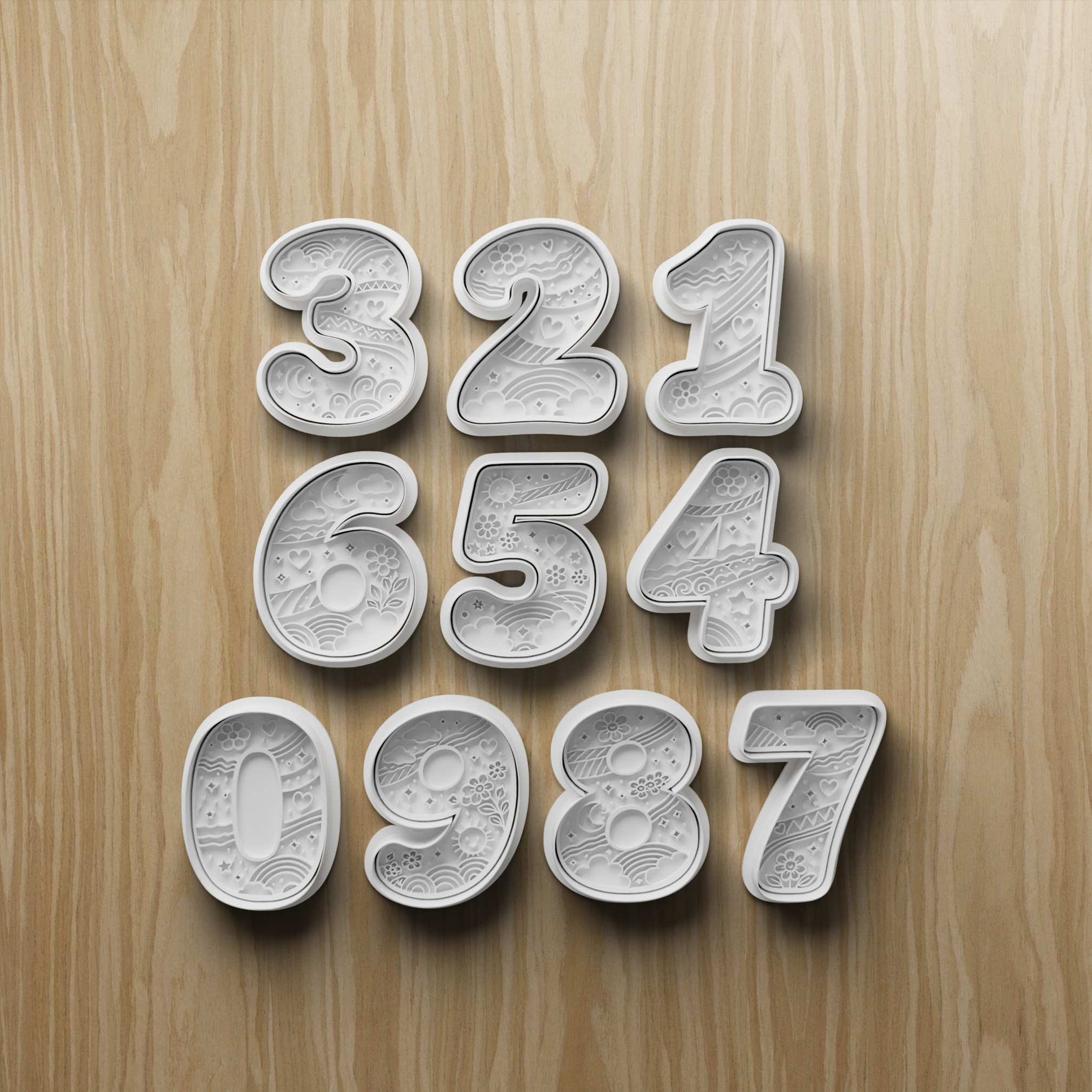 STL-файлы набора формочек для печенья с цифрами 0–9 для 3D принтера