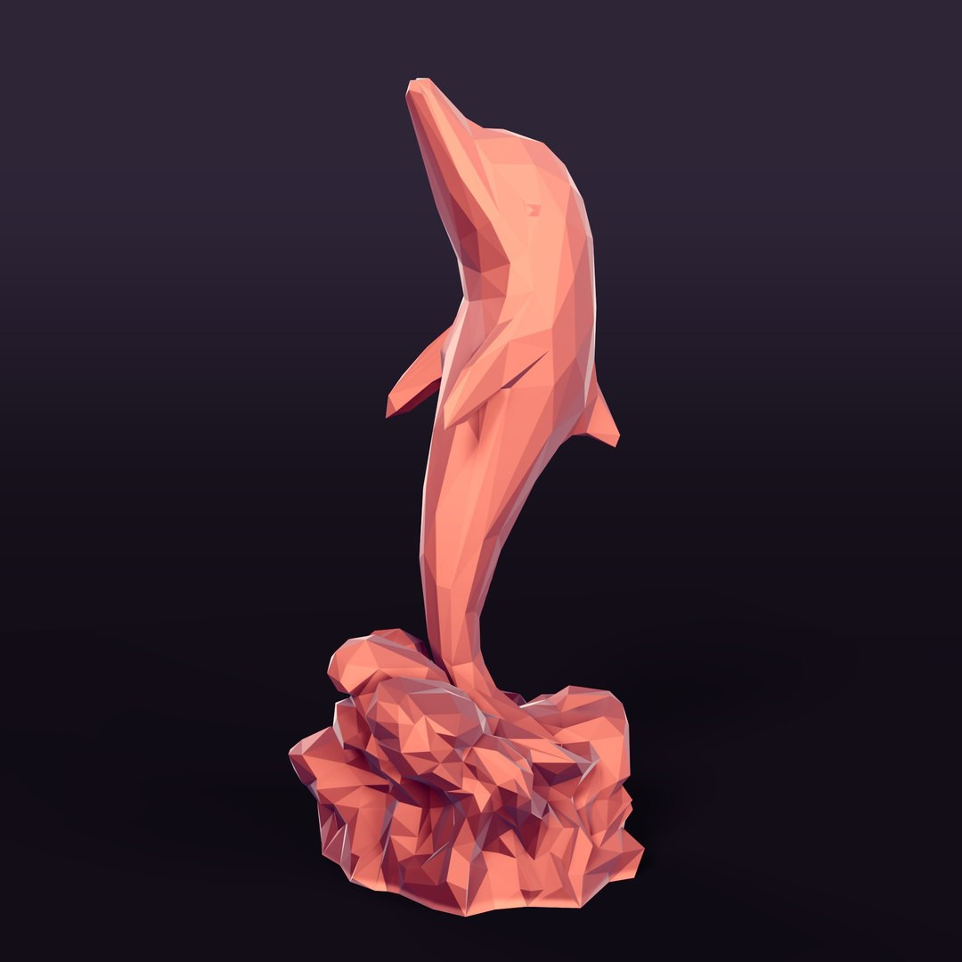 Полигональная статуя дельфина — готовая 3D-модель для печати для 3D принтера