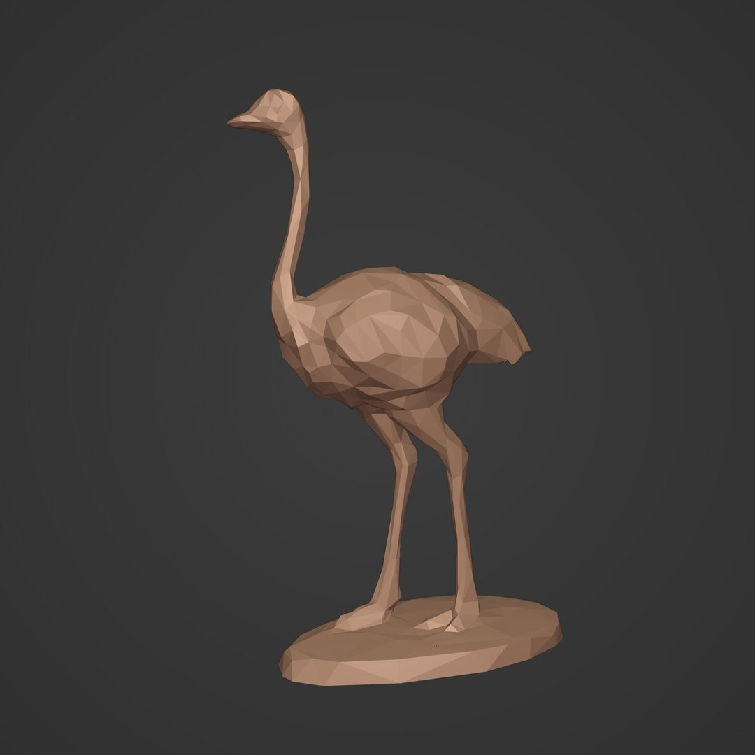 LowPoly Ostrich Figurine Statue Ready for 3D Printing для 3D принтера