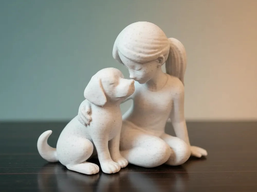 Прекрасная скульптура Gentle Bond — девочка и собака для 3D принтера